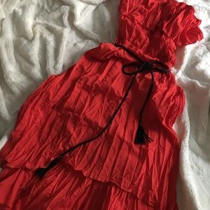 Strapless high low dress with braided belt nwot